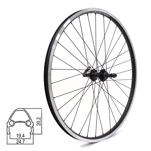 Galinis ratas J19SB 26  // V-Brake, 32H, užsukamas žvaigždžių blokas, greitveržlė / QR, aliuminis
