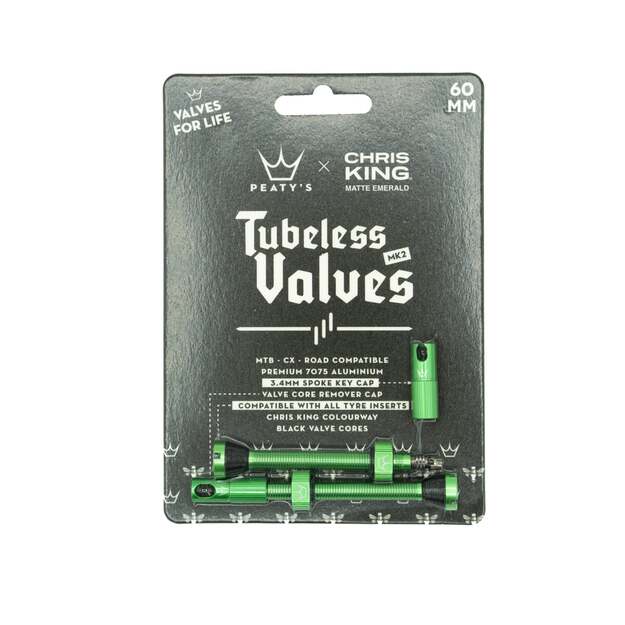 Bekamerinės sistemos ventiliai PEATY S X CHRIS KING (MK2) EMERALD TUBELESS VALVES 60MM (PTV2-60-EMR-12) 1