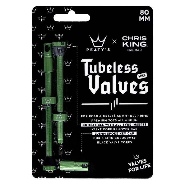 Bekameriniai ventiliai PEATY S X CHRIS KING (MK2) EMERALD TUBELESS VALVES - 80MM (PTV2-80-EMR-12) 1