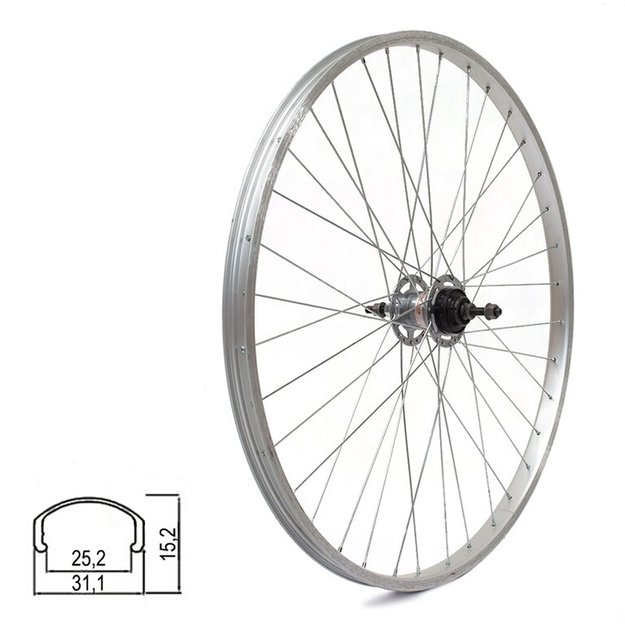 Galinis ratas 28/29  // V-Brake, 36H, Shimano Nexus Inter 3-speed, veržlės, viengubas, aliuminis (sidabrinis)