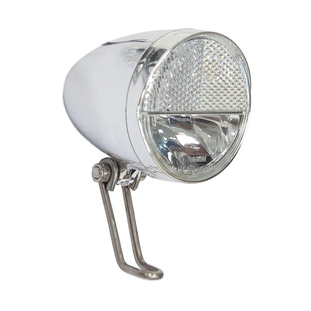 Priekinis žibintas nuo dinamos UNION 6V / 2,4W // su jungikliu (chrominis)