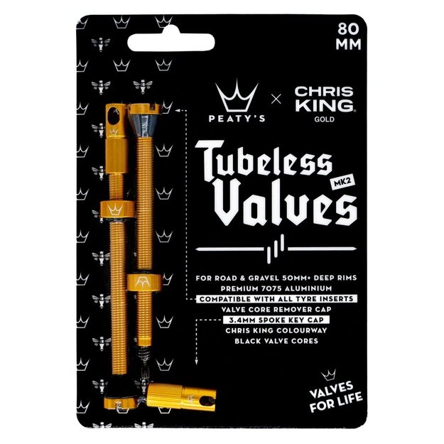 Bekameriniai ventiliai PEATY S X CHRIS KING (MK2) GOLD TUBELESS VALVES - 80MM (PTV2-80-GLD-12)