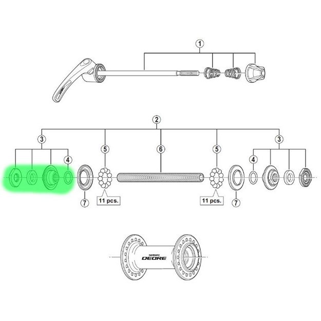 Konusas, poveržlė ir veržlė stebulei Shimano HB-M590 2