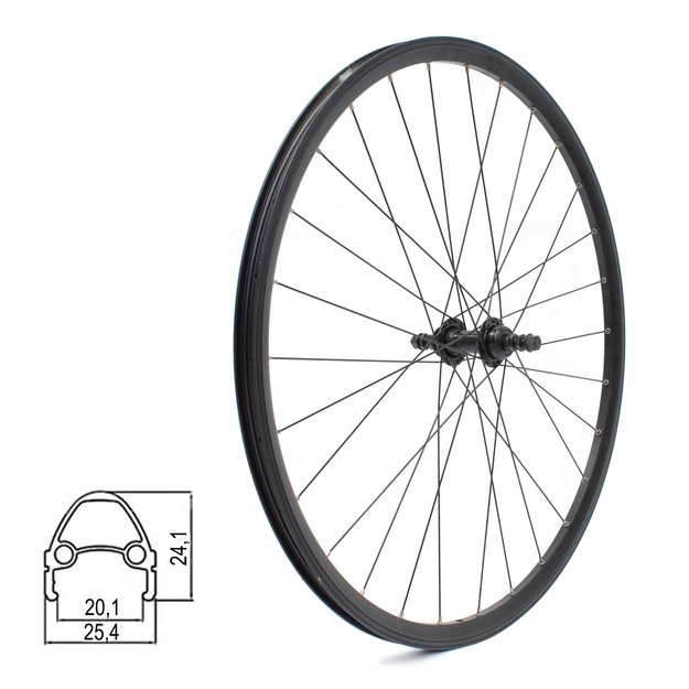 Galinis ratas ZLA-019 28  // V-Brake, 28H, užsukamam žvaigždžių blokui, veržlės, kniedytas, dvigubas, aliuminis