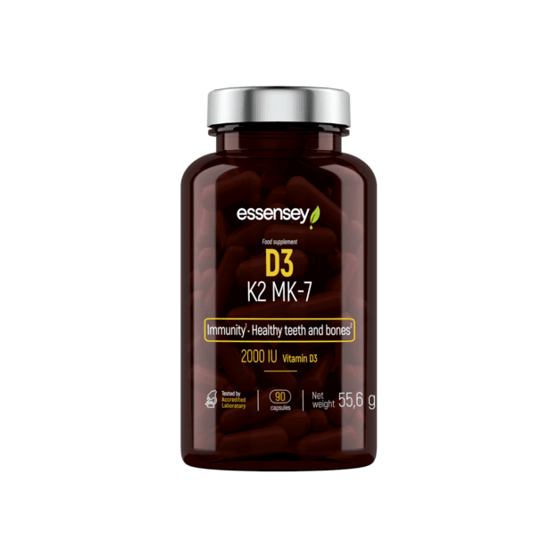 Vitaminų kapsulės TREC ESSENSEY Vit. D3 + K2 (MK-7), 90 kapsulių