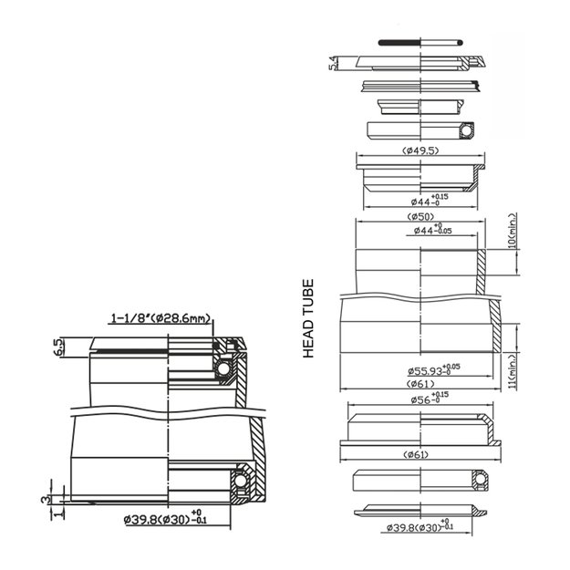 Vairo kolonėlė FORCE pusiau integruota 1 1/8  - 1 1/2  (1,5 ) 36° 44mm - 56mm 4
