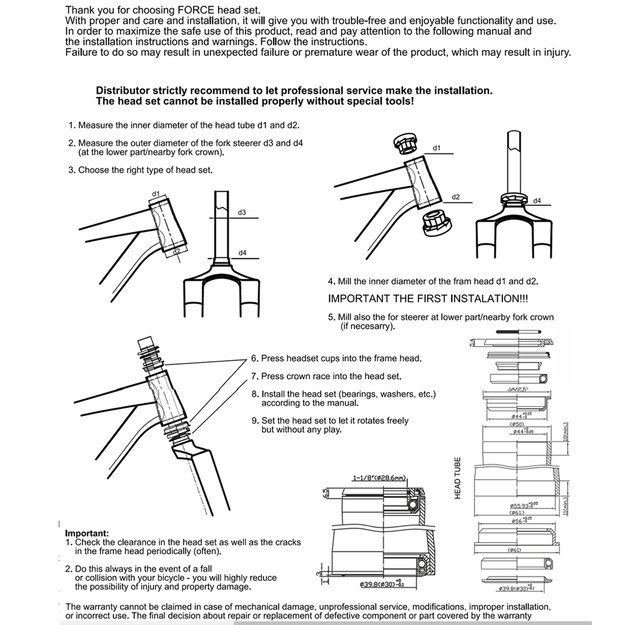 Vairo kolonėlė FORCE pusiau integruota 1 1/8  - 1 1/2  (1,5 ) 36° 44mm - 56mm 3