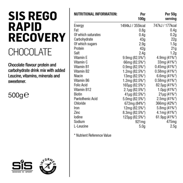 SIS Rego Rapid Recovery atsistatymo milteliai Chocolate 500g 2