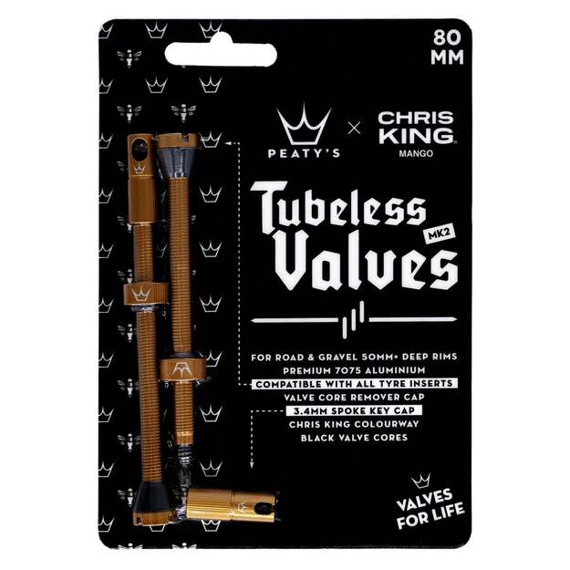 Bekameriniai ventiliai PEATY S X CHRIS KING (MK2) MANGO TUBELESS VALVES - 80MM (PTV2-80-MNG-12) 1