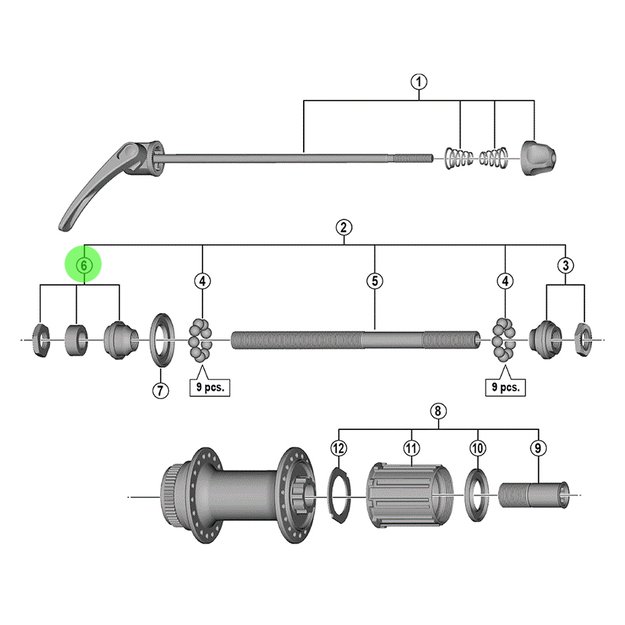 Veržlė ir konusas Shimano FH-M595 (kairė) 1
