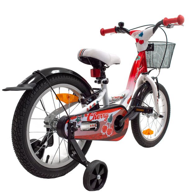 4KIDS Cherry 16  // 1G, dydis 9.5  (24 cm), V-Brake ir Kojinis stabdžiai, plieninis (raudona/balta) 2