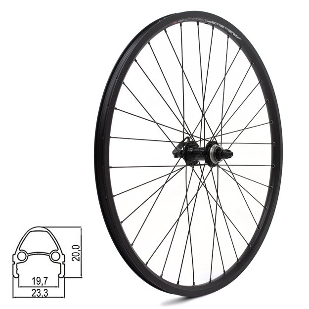 Priekinis ratas J19SB 26  // diskiniams Center-Lock stabdžiams, 32H, greitveržlė / QR, kniedytas, aliuminis