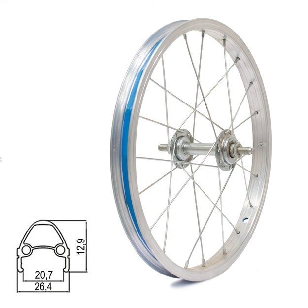 Priekinis ratas 16  // 20H, V-Brake, veržlė, viengubas, aliuminis, sidabrinis
