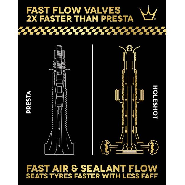 PEATY S BEZDU&Scaron;OV&Eacute; VENTILKY HOLESHOT FAST FLOW 60MM GOLD (PTV-HFF-60-GLD-12) 2
