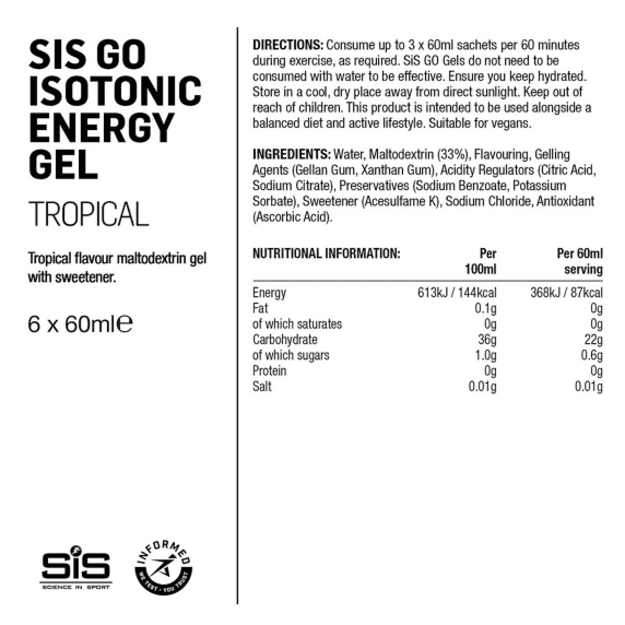 SIS gėliukų rinkinys GO Isotonic Energy Gel Pack Tropical 6 x 60ml