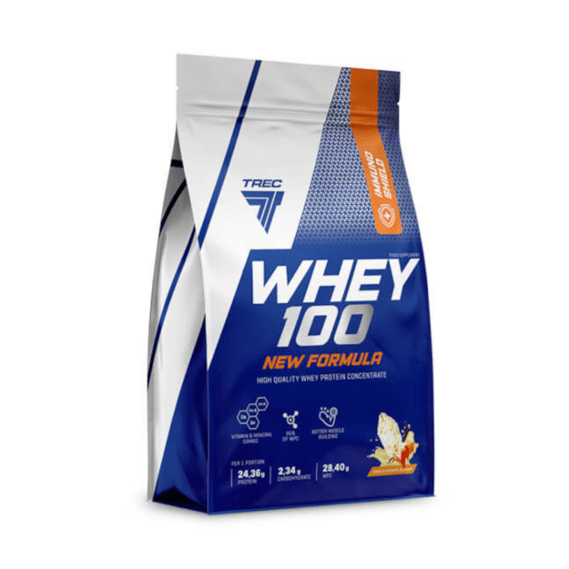 Baltymų milteliai TREC Whey 100 New Formula 700g, žemės rie&scaron;utų sviesto ir vanilės skonio