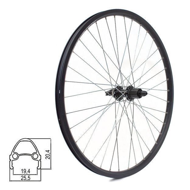 Galinis ratas J19SB 26  // diskiniams Center-Lock stabdžiams, 36H, kasetė, QR, kniedytas, dvigubas, aliuminis