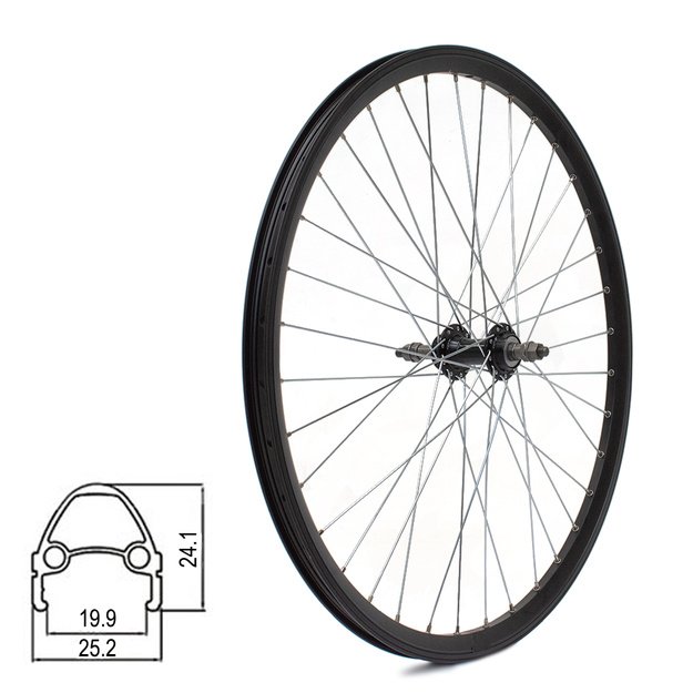 Galinis ratas J19SB 26  // V-Brake stabdžiams, 36H, užsukamas žv. blokas, veržlės, kniedytas, dvigubas, aliuminis