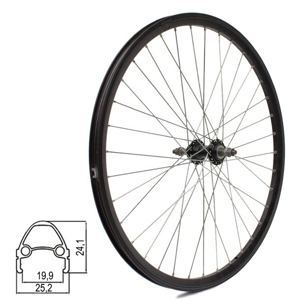 Galinis ratas ZLA-019 26  // V-Brake stabdžiams, 36H, užsukamas žvaigždžių blokas, veržlė, kniedytas, dvigubas, aliuminis
