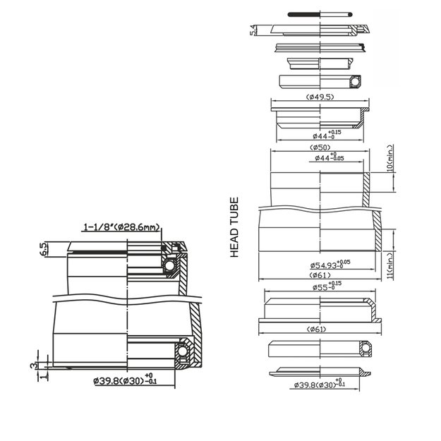Vairo kolonėlė Force Tapered pusiau integruota 1 1/8 - 1 1/2   45x 45 3