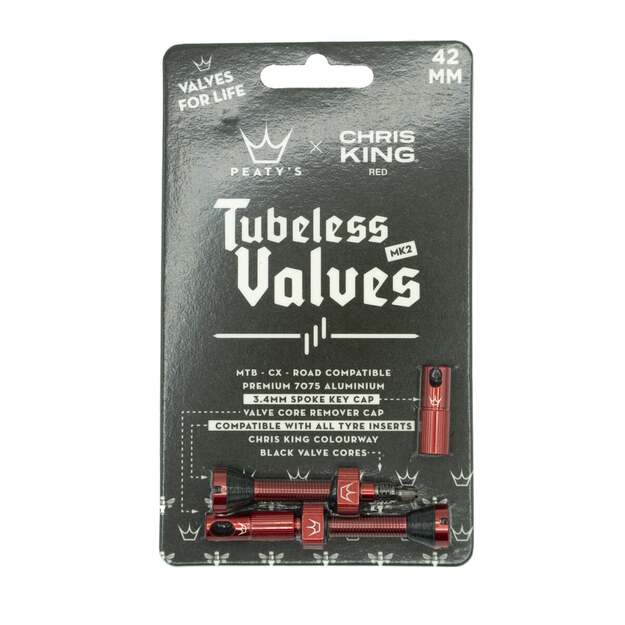 Bekamerinės sistemos ventiliai PEATY S X CHRIS KING (MK2) RED TUBELESS VALVES 42MM (PTV2-42-RED-12) 1