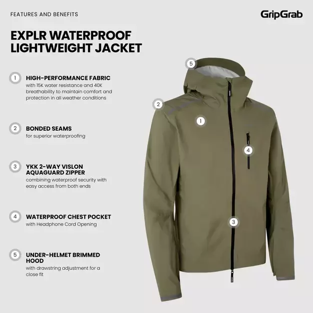 GripGrab EXPLR Waterproof Lightweight vyriška striukė | Olive Green 6