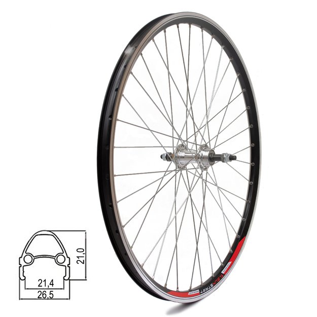 Galinis ratas Sunstart 26  // 36H, V-brake, užsukamam žvaigždžių blokui, kniedytas, veržlės, dvigubas