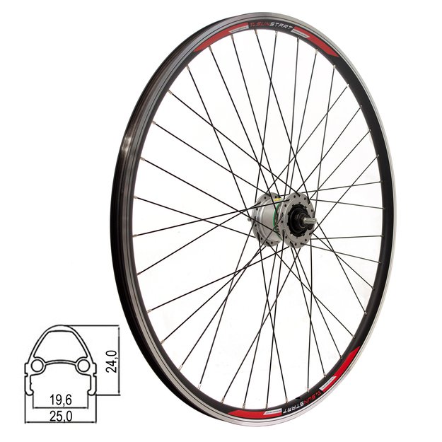 Priekinis ratas Sunstart 28/29  // V-Brake, 36H, dinama Shimano DH-2R30-E 6V/2,4W, veržlė, aliuminis