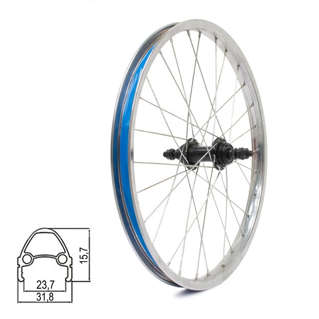 Galinis ratas 20  // V-Brake, 28H, užsukamam žvaigždžių blokui, viengubas, sidabrinis, plienas