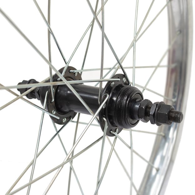 Galinis ratas 20  // V-Brake, 28H, užsukamam žvaigždžių blokui, viengubas, sidabrinis, plienas 1