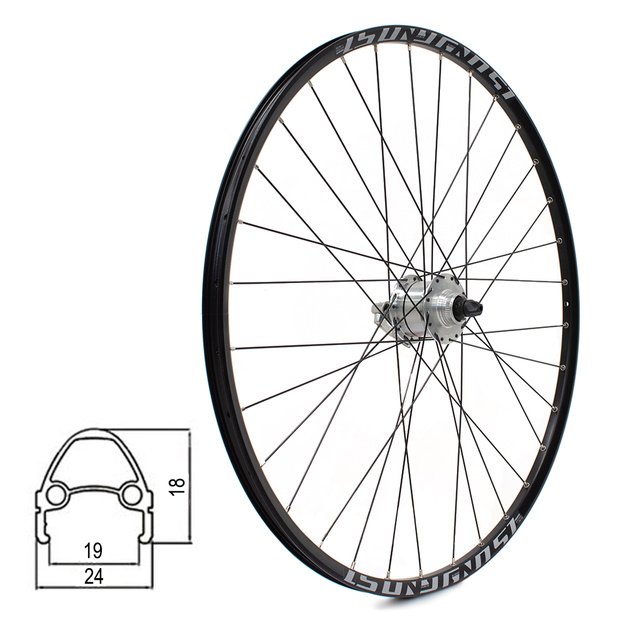 Priekinis ratas RODI Ghost 28/29  // diskiniams Center-Lock stabdžiams, su dinama Shimano DH-3D72 6V-3W, 32H, dvigubas, kniedytas, greitveržlė - QR, aliuminis