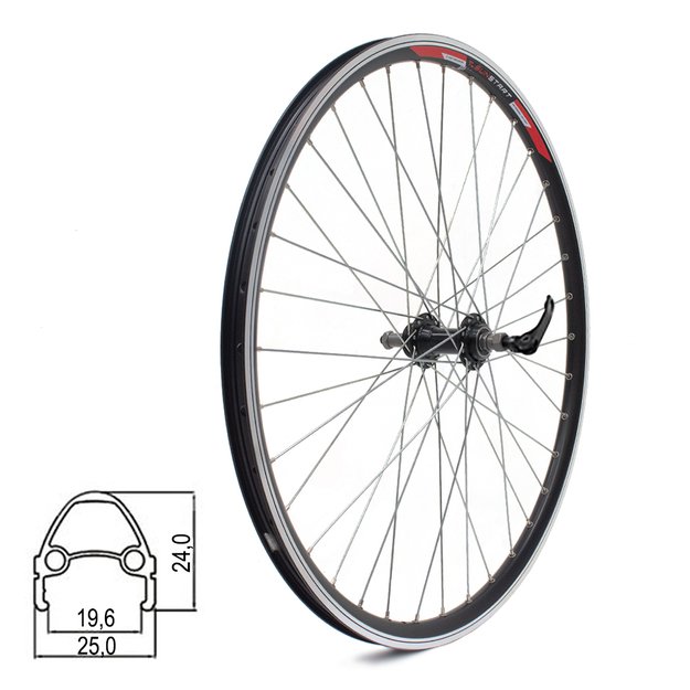 Galinis ratas SUNSTART 26  // V-brake, 36H, užsukamam žvaigždžių blokui, QR, aliuminis