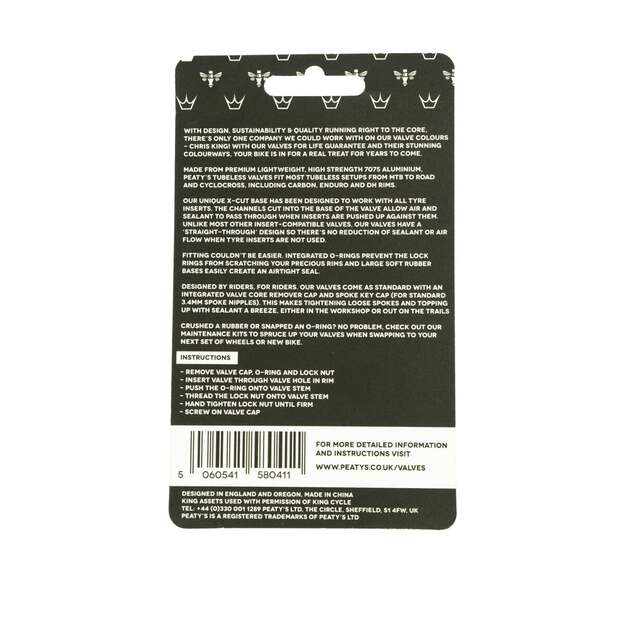 Bekamerinės sistemos ventiliai PEATY S X CHRIS KING (MK2) SILVER TUBELESS VALVES 42MM (PTV2-42-SIL-12) 2
