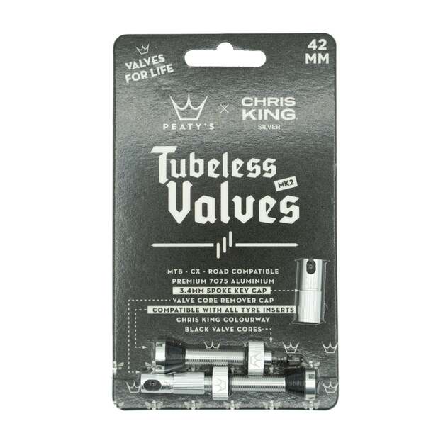 Bekamerinės sistemos ventiliai PEATY S X CHRIS KING (MK2) SILVER TUBELESS VALVES 42MM (PTV2-42-SIL-12) 1