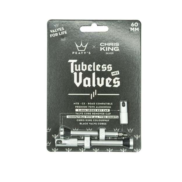 Bekamerinės sistemos ventiliai PEATY S X CHRIS KING (MK2) SILVER TUBELESS VALVES 60MM (PTV2-60-SIL-12) 1