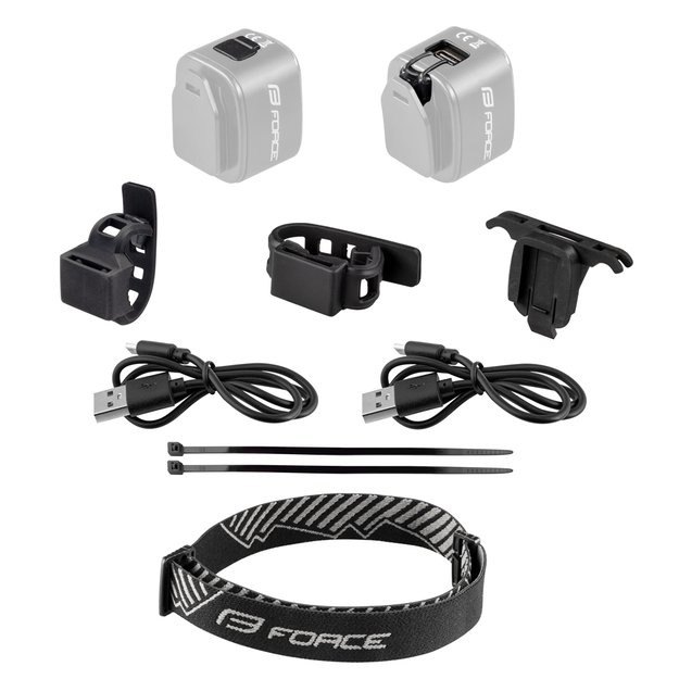 Žibintų komplektas FORCE FLEA // 200LM, USB-C 1