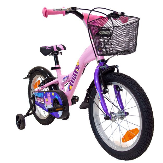 4KIDS Fluffy 16  // 1G, dydis 9.5  (24 cm), V-Brake ir Kojinis stabdžiai, plieninis (rožinė) 3