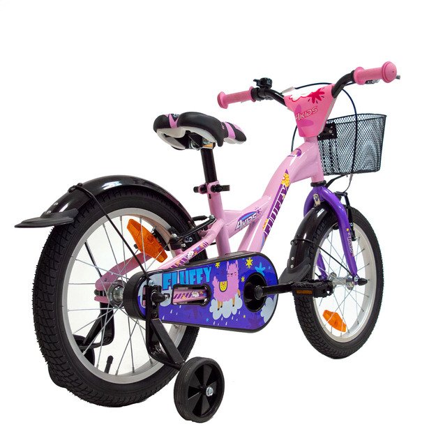 4KIDS Fluffy 16  // 1G, dydis 9.5  (24 cm), V-Brake ir Kojinis stabdžiai, plieninis (rožinė) 1