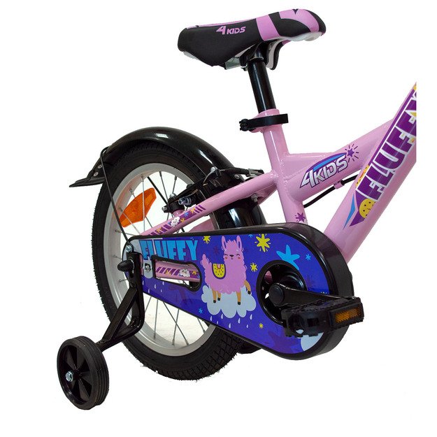 4KIDS Fluffy 16  // 1G, dydis 9.5  (24 cm), V-Brake ir Kojinis stabdžiai, plieninis (rožinė) 4