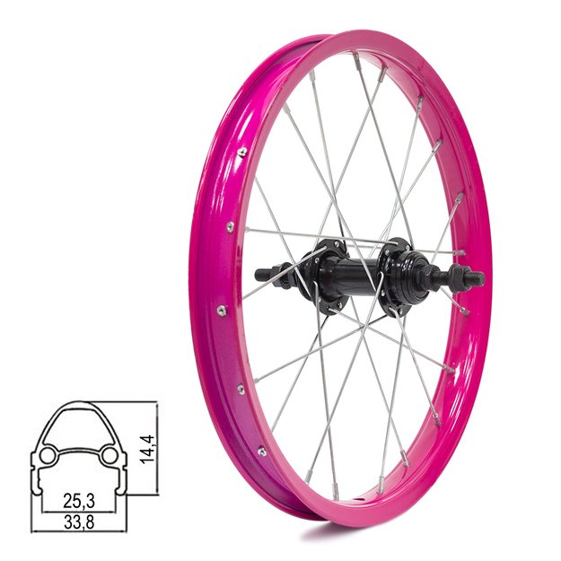 Galinis ratas 16  // V-Brake, 20H, užsukamam žvaigždžių blokui, viengubas, rožinis, plienas