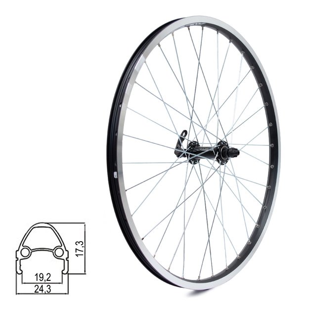 Priekinis ratas J19SB 24  // V-Brake, 32H, QR, dvigubas, kniedytas, aliuminis