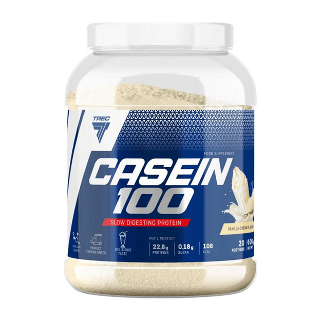 Lėtai įsisavinamas kazeino baltymas TREC Casein 100, 600 g, kreminės vanilės skonio