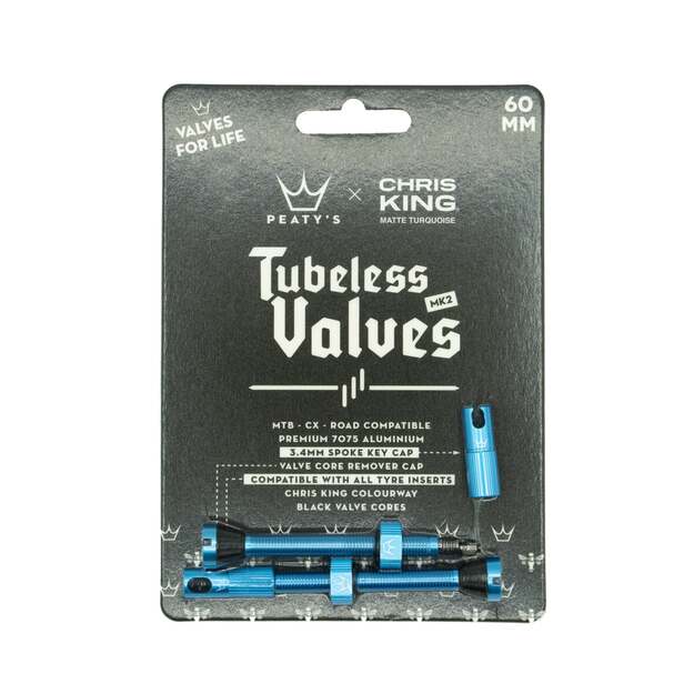 Bekamerinės sistemos ventiliai PEATY S X CHRIS KING (MK2) TURQUOISE TUBELESS VALVES 60MM (PTV2-60-TRQ-12) 1