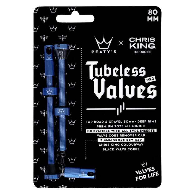 Bekameriniai ventiliai PEATY S X CHRIS KING (MK2) TURQUOISE TUBELESS VALVES - 80MM (PTV2-80-TRQ-12) 1