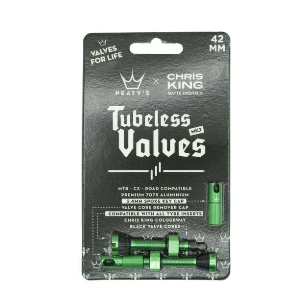 Bekamerinės sistemos ventiliai PEATY S X CHRIS KING (MK2) EMERALD TUBELESS VALVES 42MM (PTV2-42-EMR-12) 1