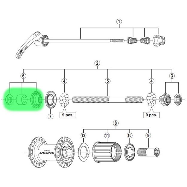 Konusas, poveržlė ir veržlė stebulei Shimano HB-M590 2