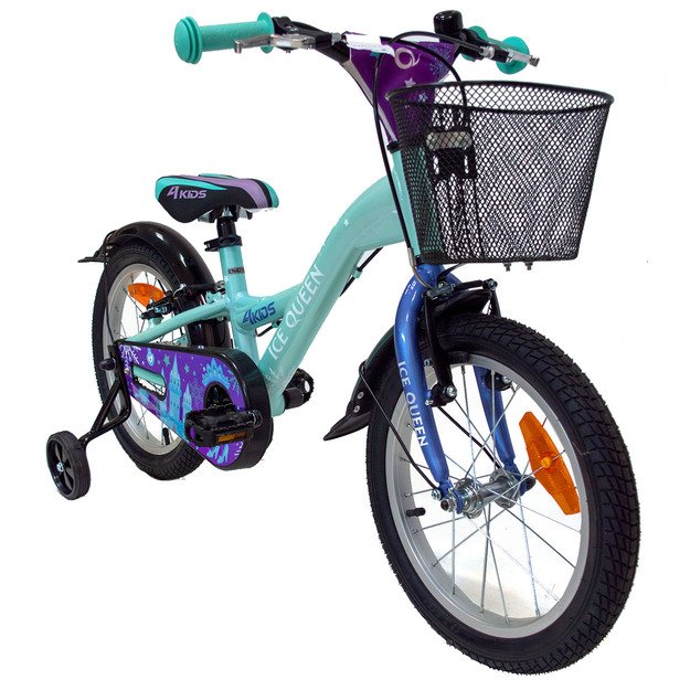 4KIDS Ice Queen 16  // 1G, dydis 10  (25.5 cm), V-Brake ir Kojinis stabdžiai, aliuminis (žydra) 1