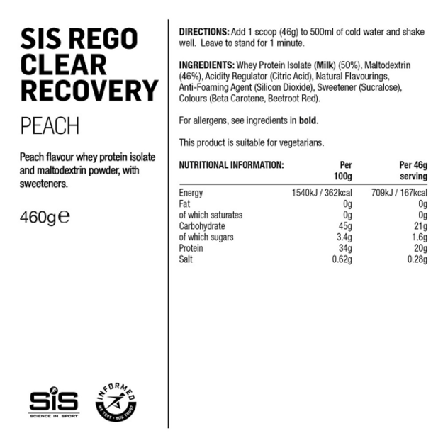 SIS Rego Clear atsistatymo milteliai persikų skonio 460g 1