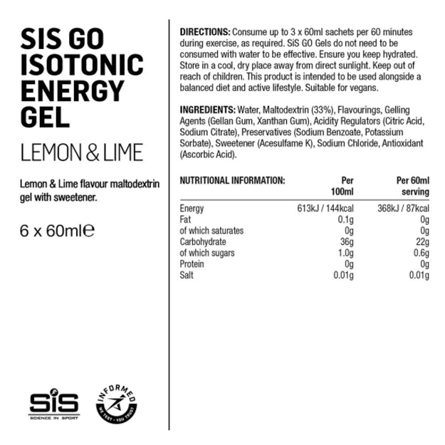 SIS gėliukų rinkinys GO Isotonic Energy Gel Pack Lemon & Lime 6 x 60ml