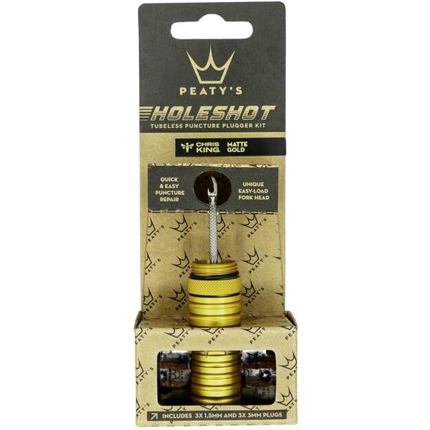 Bekamerinės sistemos remonto komplektas PEATY S HOLESHOT TUBELESS PUNCTURE PLUGGER KIT - GOLD (PPR-TPP-GLD-12) 1